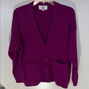 Anne Klein Fuchsia (Pink/Purple) Lambswool/Angora Cardigan Sweater
